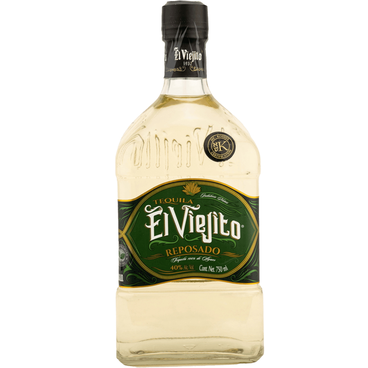 El Viejito Reposado Tequila bottle showcasing golden color and rich label design.
