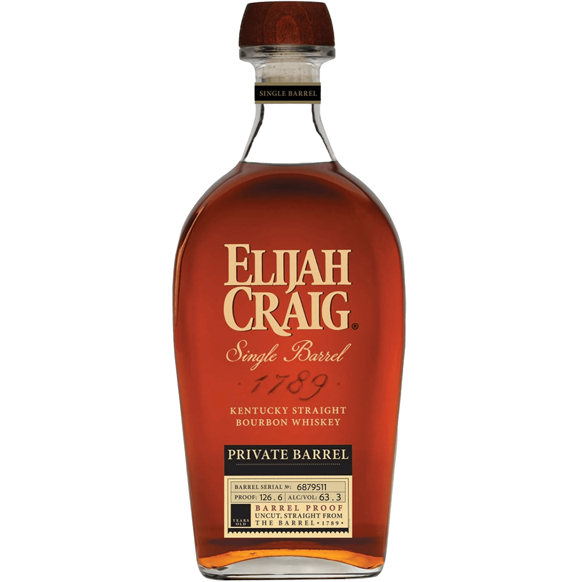 Elijah Craig Private Barrel 9 Year Bourbon Whiskey bottle showcasing premium Kentucky craftsmanship.