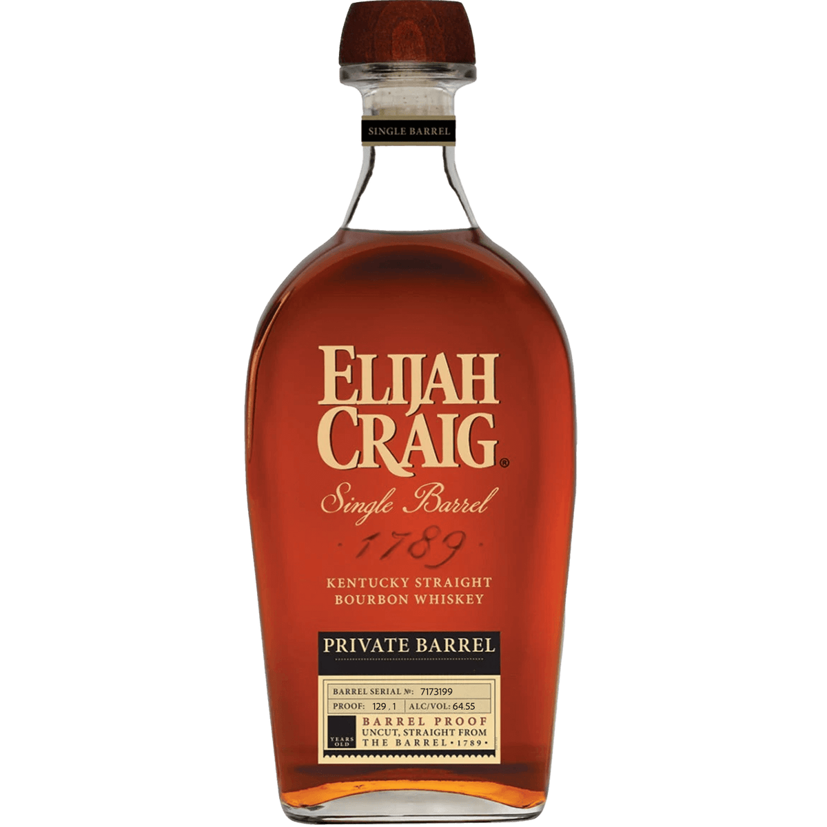 Elijah Craig Private Barrel No. 7173199 bourbon whiskey bottle with rich amber color and classic label design.