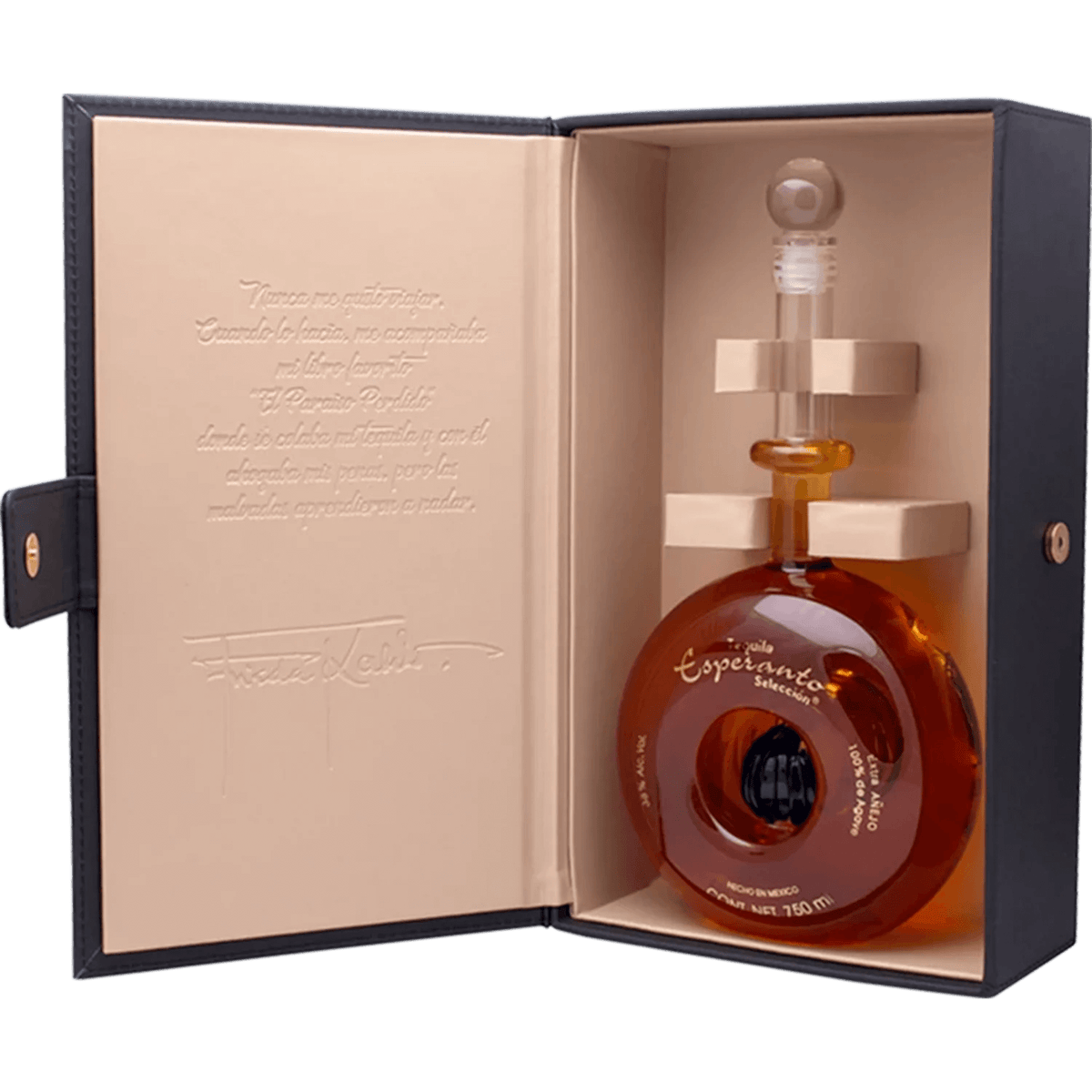 Espresso Frida Kahlo El Paraiso Perdido Extra Añejo Tequila bottle in elegant packaging, showcasing luxury and artistry.