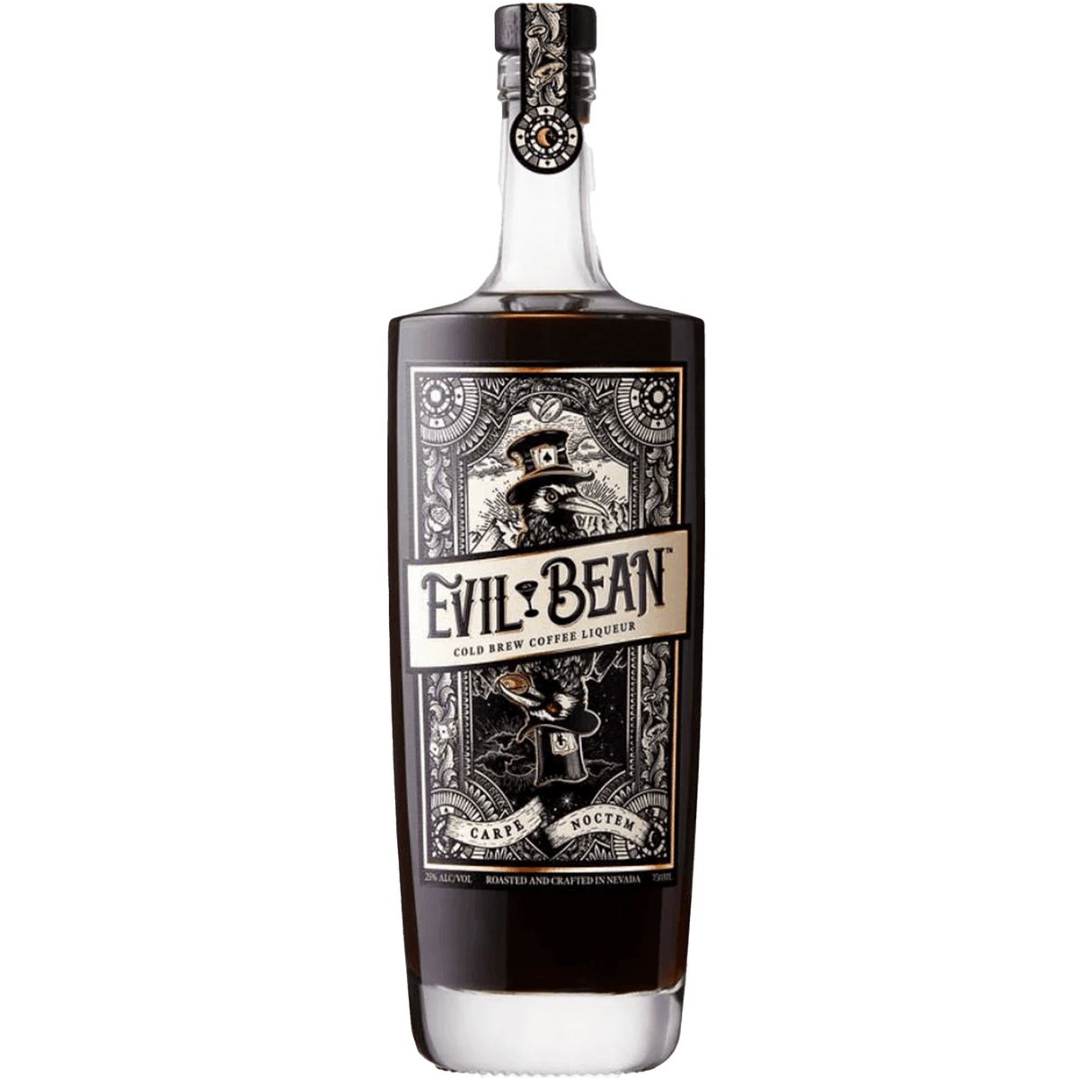 Evil Bean Cold Brew Coffee Liqueur bottle showcasing its bold design and rich flavors.