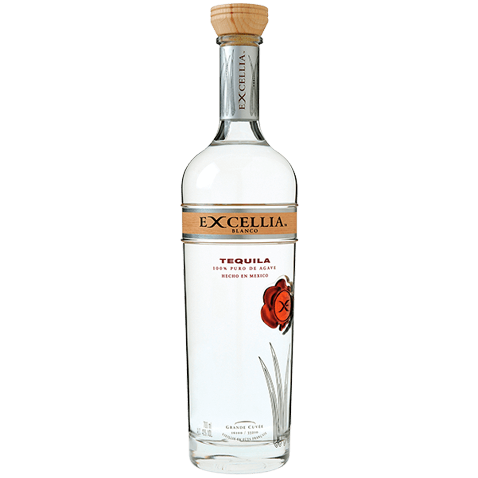 Excellia Blanco Tequila bottle with a clear liquid and elegant label showcasing its premium quality.