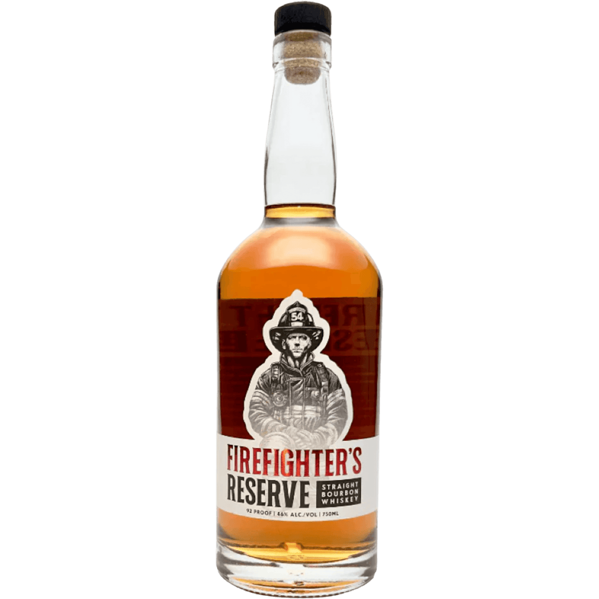Bottle of Firefighter's Reserve Straight Bourbon Whiskey, supporting firefighters and their families.