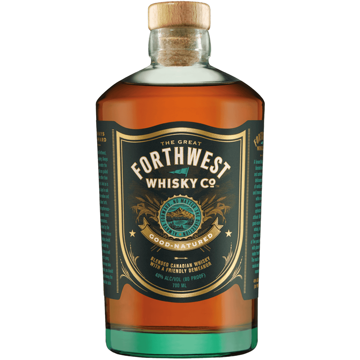 Bottle of Forthwest Canadian Whisky 700ml showcasing its unique label and rich amber color.