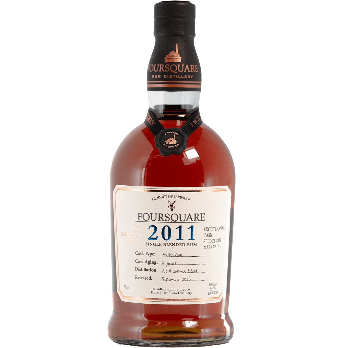 Foursquare Exceptional Cask Selection Mark XXIV 2011 Rum bottle showcasing its rich color and elegant label.