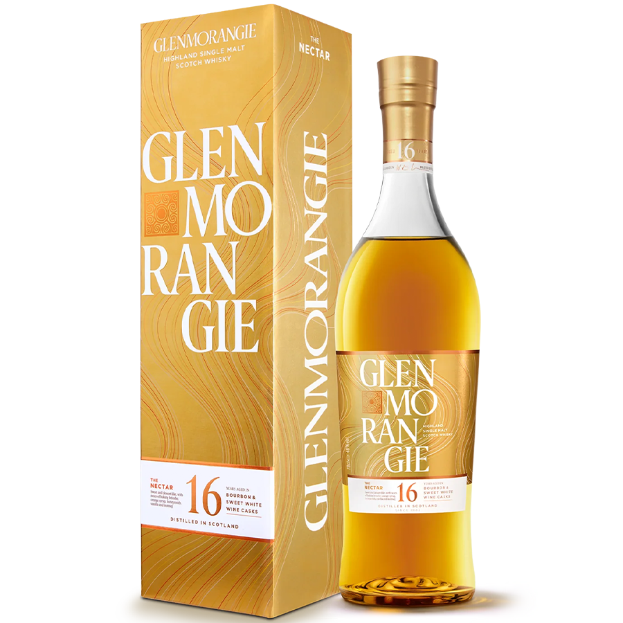 Glenmorangie The Nectar 16 Year Single Malt Scotch bottle and packaging displayed elegantly.