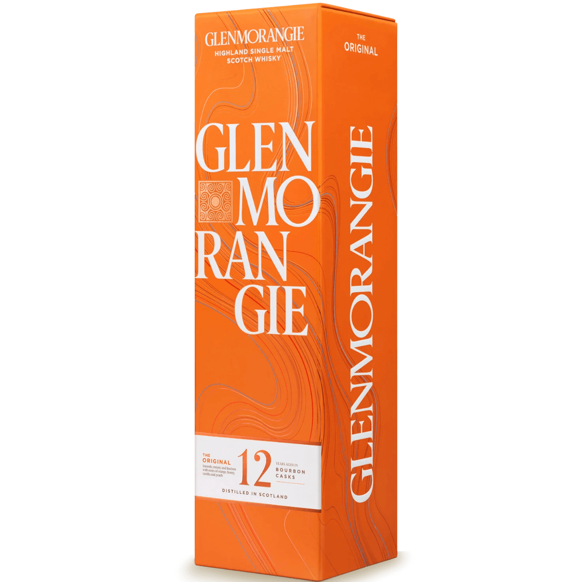 Glenmorangie The Original 12 Year Bourbon Cask whisky packaging, highlighting rich flavors and smoothness.