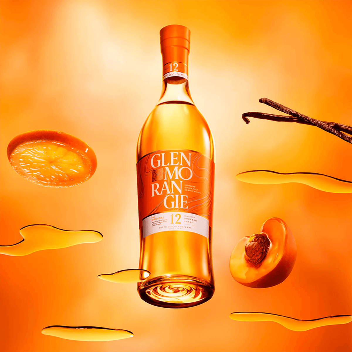 Glenmorangie The Original Bourbon Cask 12 Year single malt whisky with orange and peach elements.