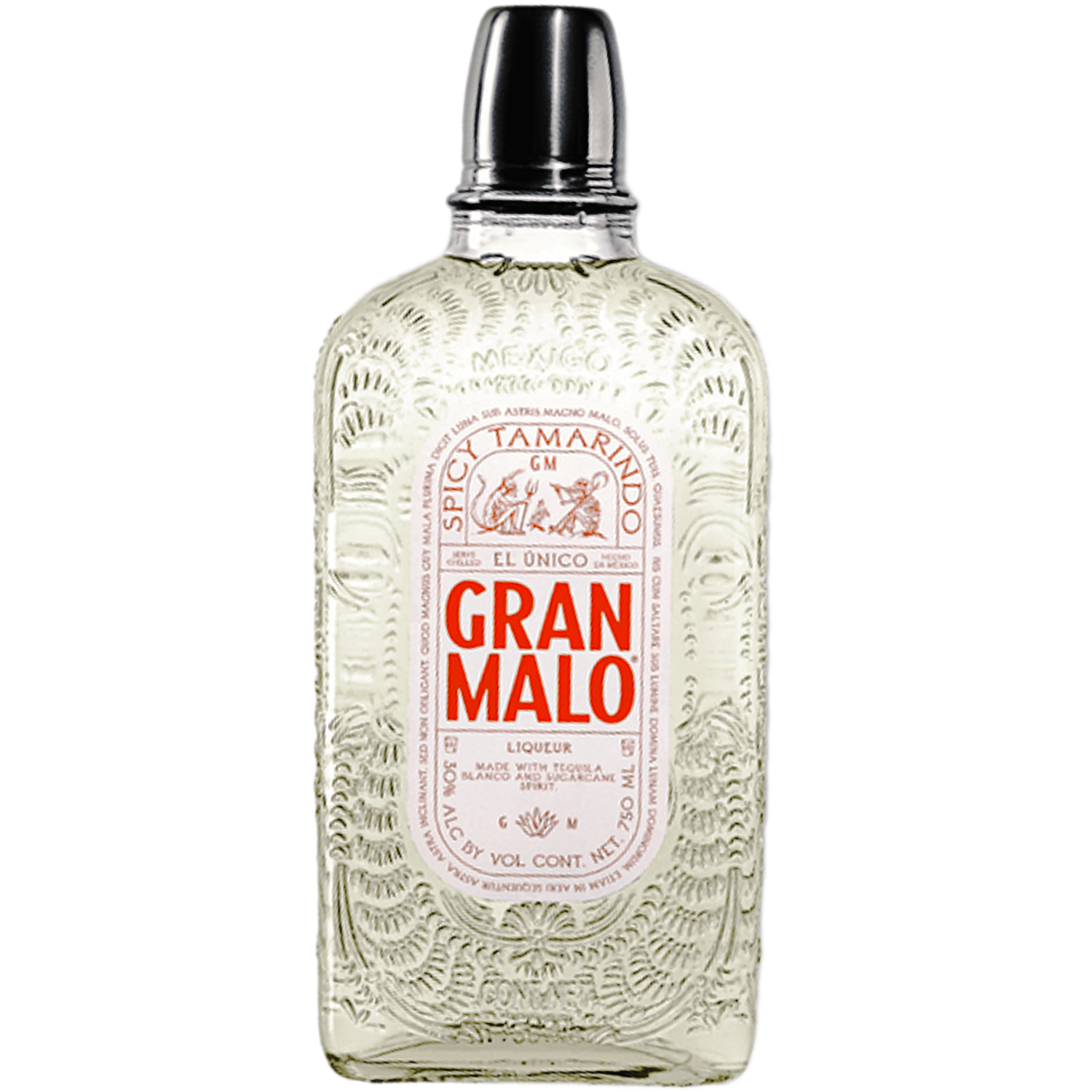 Gran Malo Spicy Tamarindo Tequila Liqueur bottle, 60 proof, featuring intricate design and vibrant label.