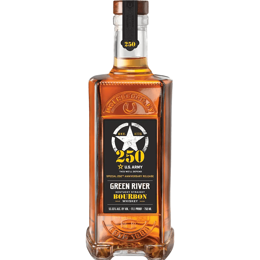 Green River US Army 250th Anniversary Kentucky Straight Bourbon bottle celebrating military heritage and craftsmanship.