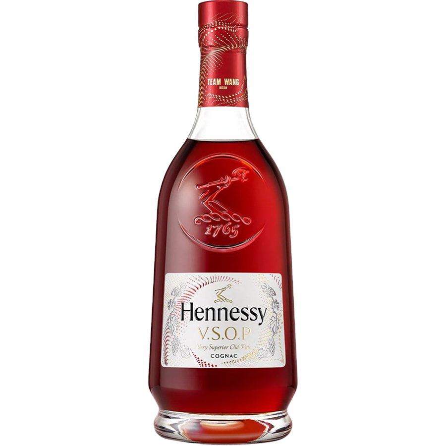Hennessy VSOP X Team Wang limited edition cognac bottle with vibrant red and gold design.