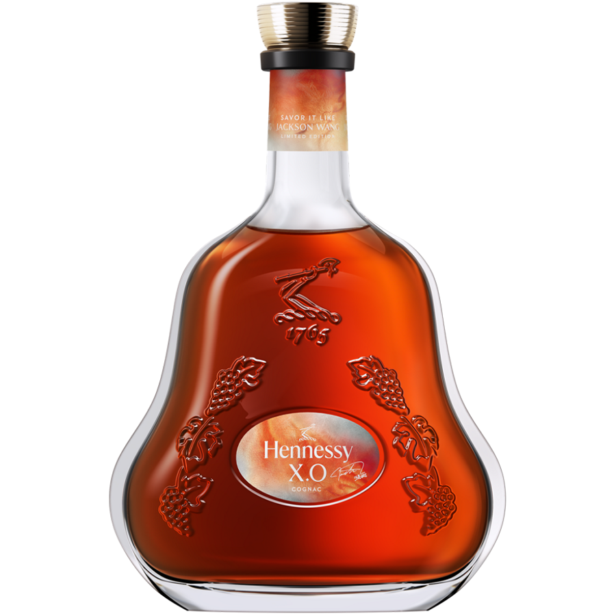 Hennessy XO Mid Autumn Festival Limited Edition bottle by Jackson Wang showcasing amber color and unique design.