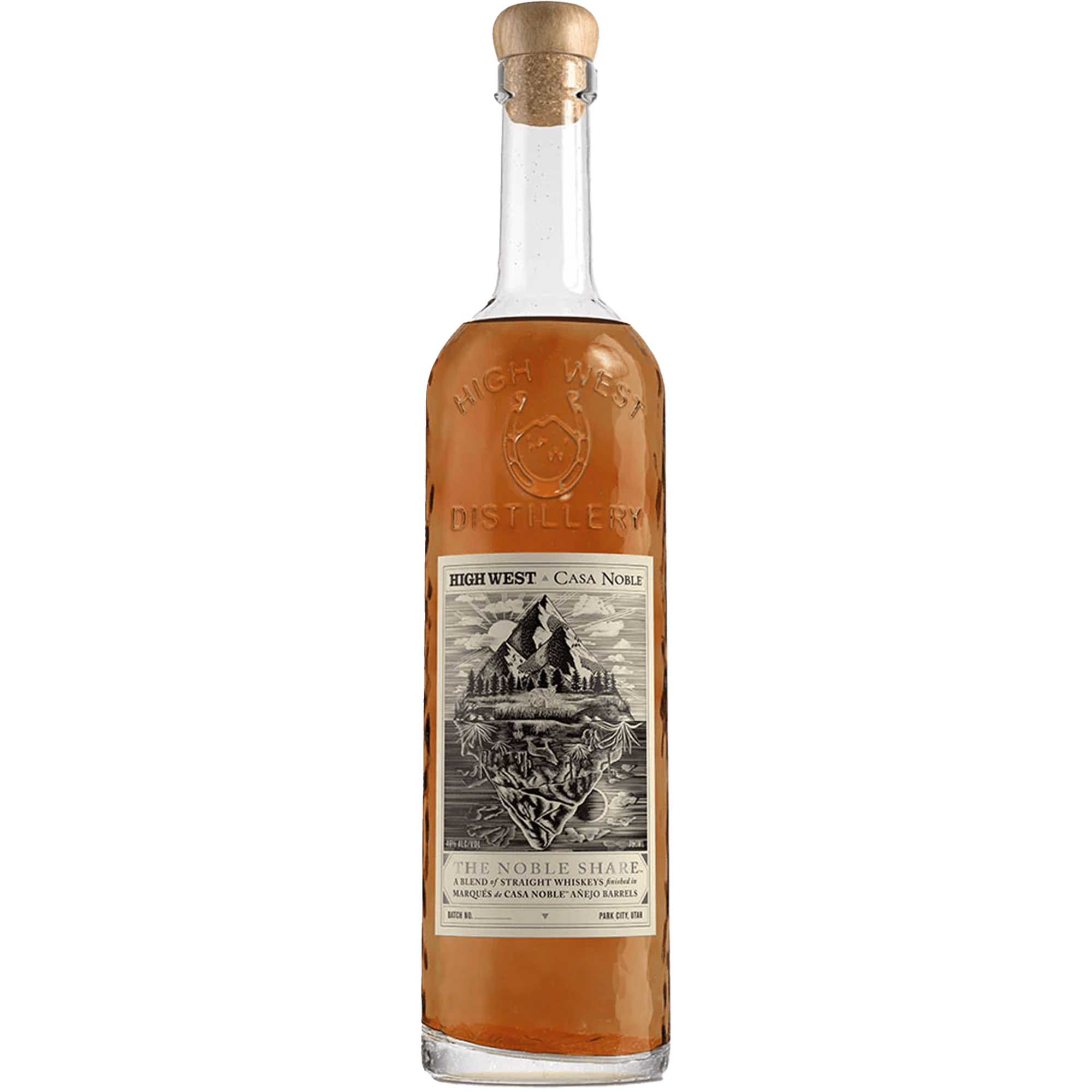High West x Casa Noble The Noble Share Whiskey bottle featuring unique label design and rich amber color.