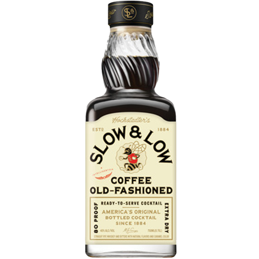 Hochstadter's Slow & Low Coffee Old Fashioned bottle showcasing 80 proof ready-to-serve cocktail.