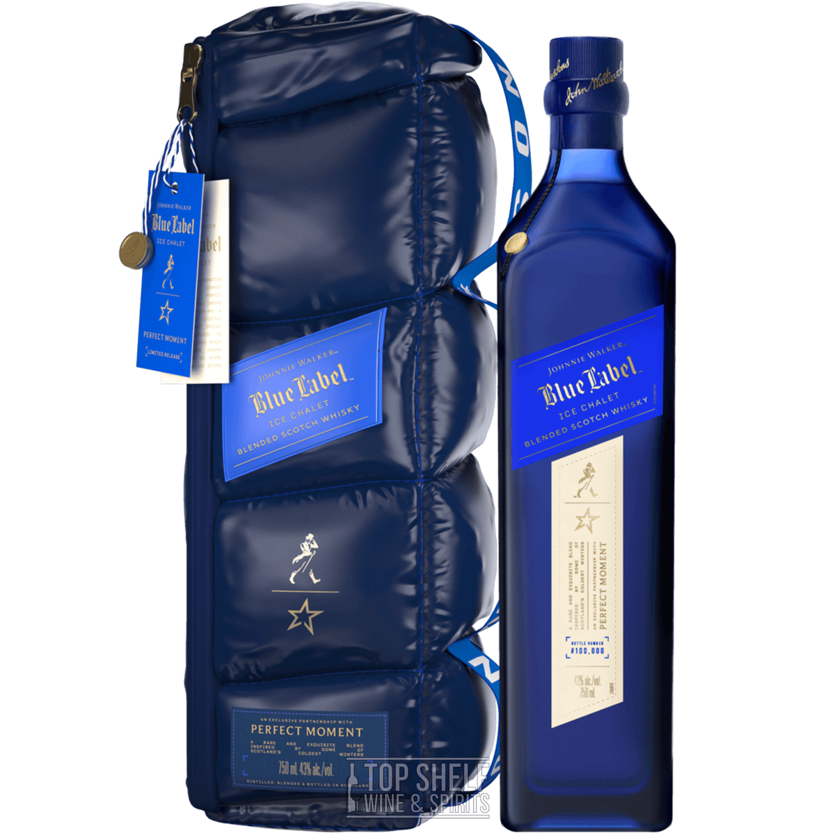 Johnnie Walker Blue Label Ice Chalet limited edition scotch whisky in luxury packaging, perfect for aprés-ski.
