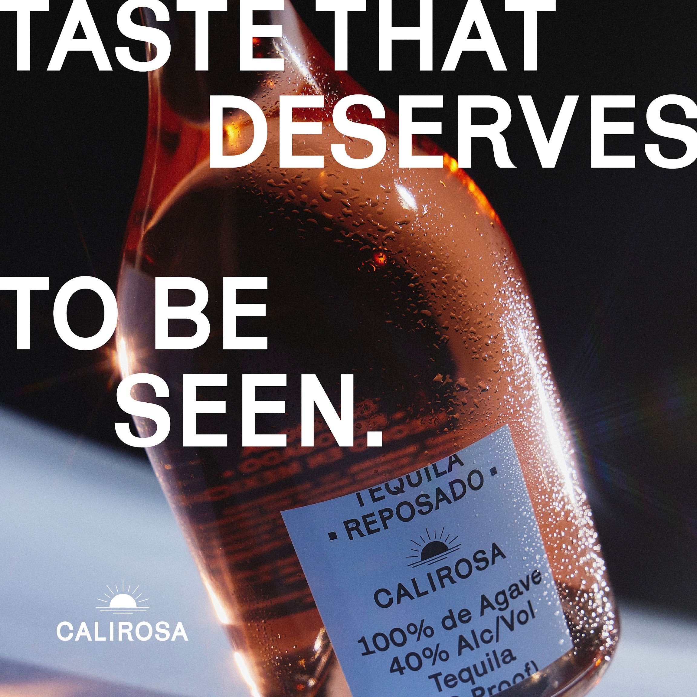 Calirosa Reposado Tequila in a sleek bottle highlighting its smooth taste and signature rosa glow.
