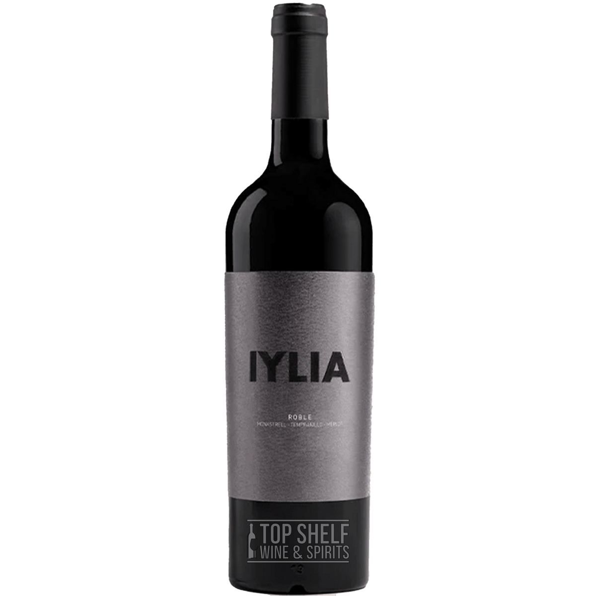 Bottle of Iylia Roble Red Blend wine with sleek design, showcasing Mediterranean grape varietals.