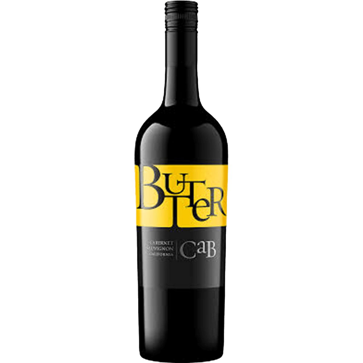 Bottle of JaM Cellars Butter 2019 Cabernet Sauvignon with vibrant yellow label and sleek design.