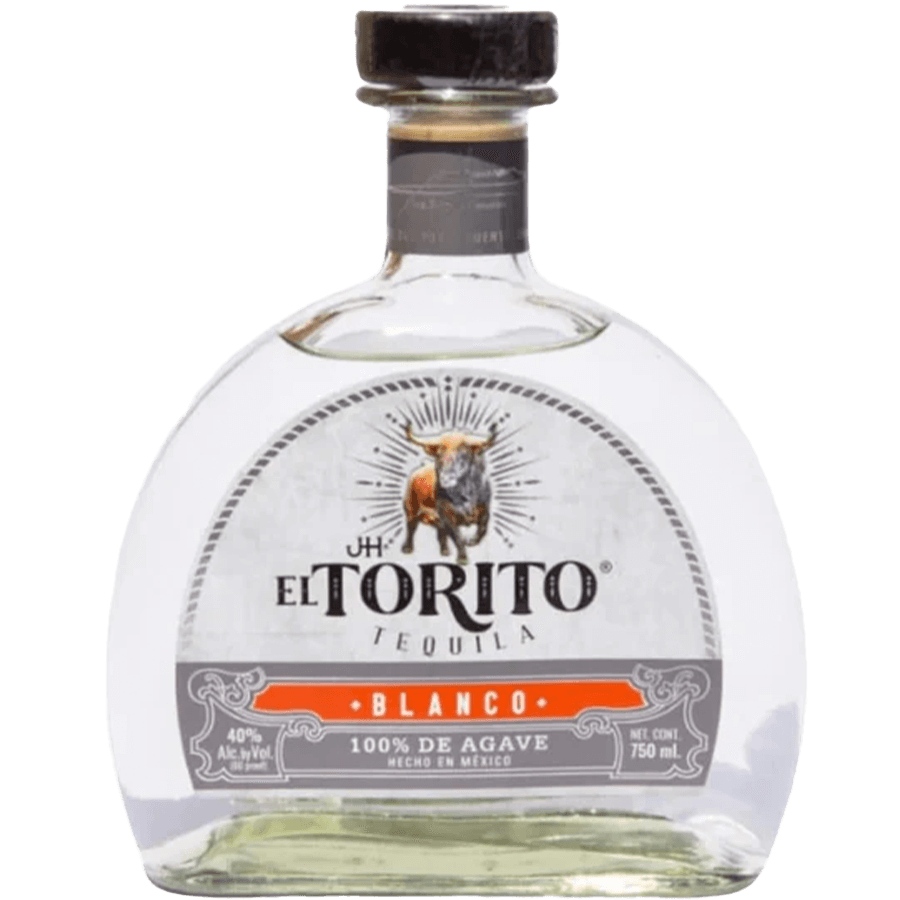 Bottle of JH El Torito Blanco Tequila, 100% agave, showcasing artisanal craftsmanship from El Pandillo Distillery.