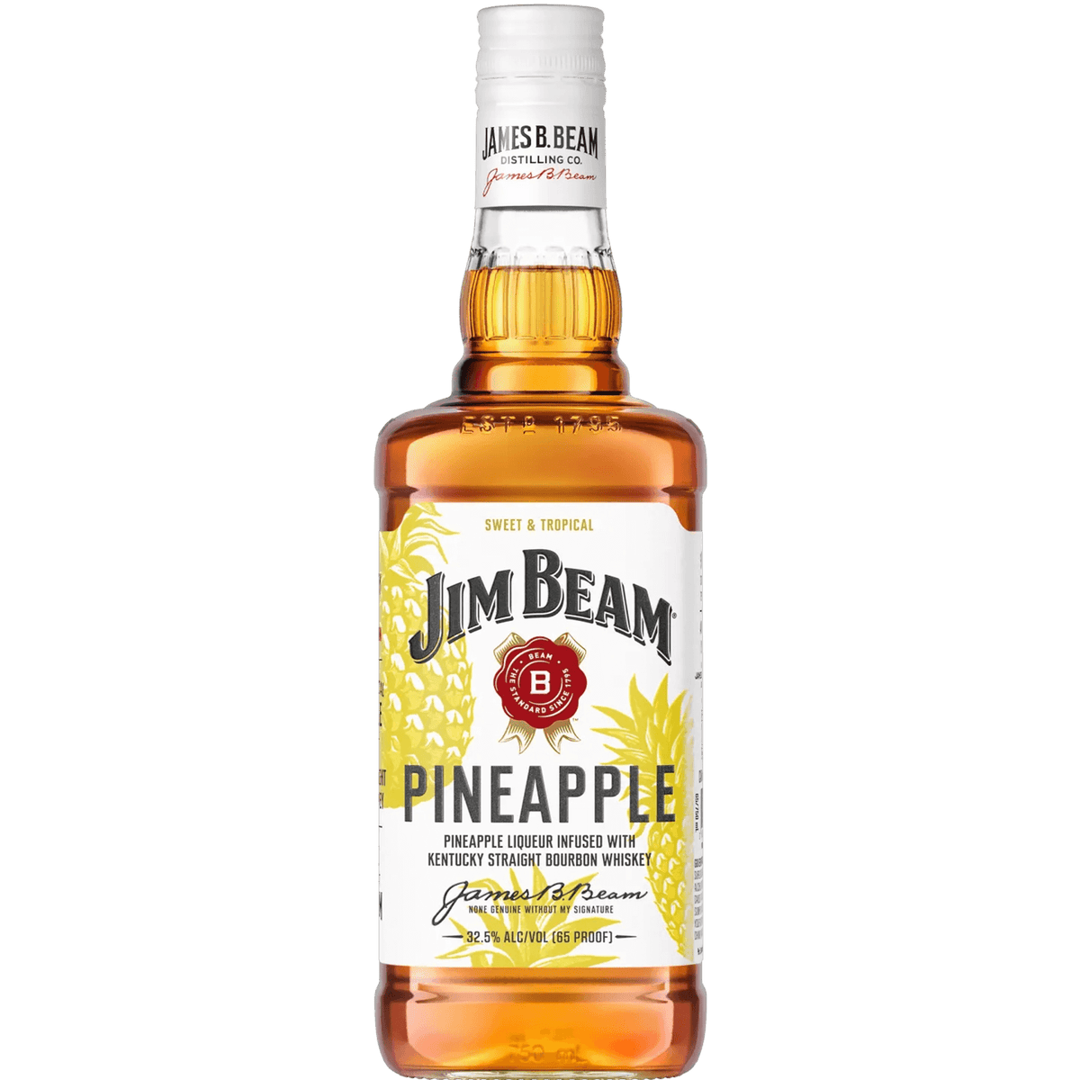 Jim Beam Pineapple Bourbon Whiskey bottle, showcasing tropical pineapple and classic bourbon flavors.