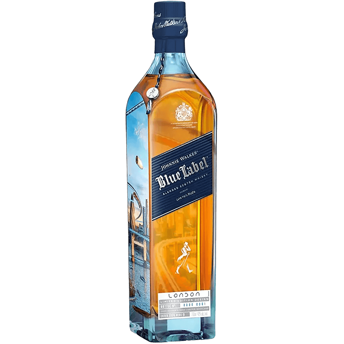 Johnnie Walker Blue Label Cities of the Future London 2220 Limited Edition bottle showcasing futuristic artwork.