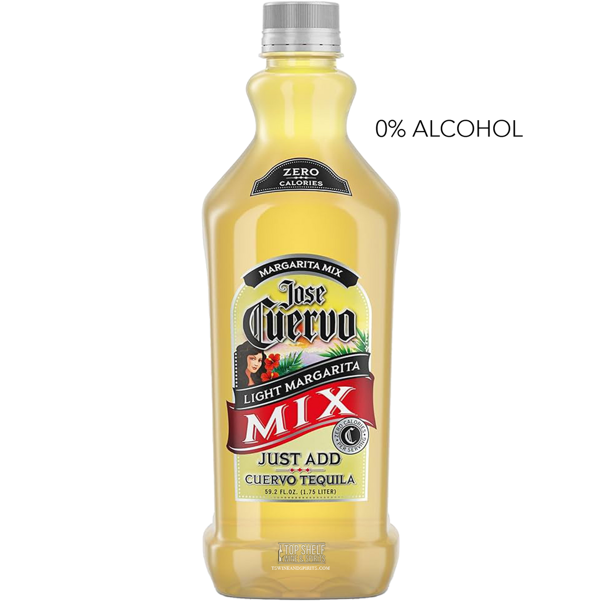 Jose Cuervo Classic Lime Light Margarita Mix 1.75L bottle for zero-calorie cocktails, perfect with Cuervo tequila.