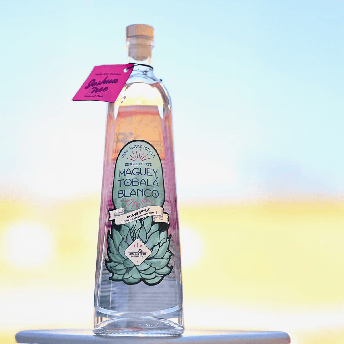 Bottle of Joshua Tree Maguey Tobala Blanco Mezcal showcasing unique agave flavors and traditional distillation.