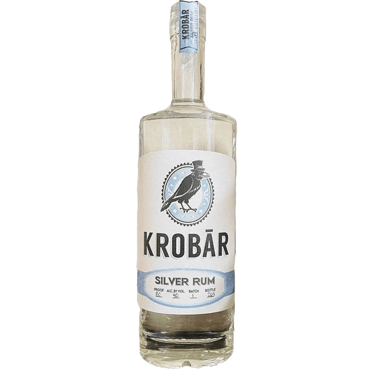 Krobar Silver Rum bottle showcasing premium, small-batch rum from Paso Robles, California.