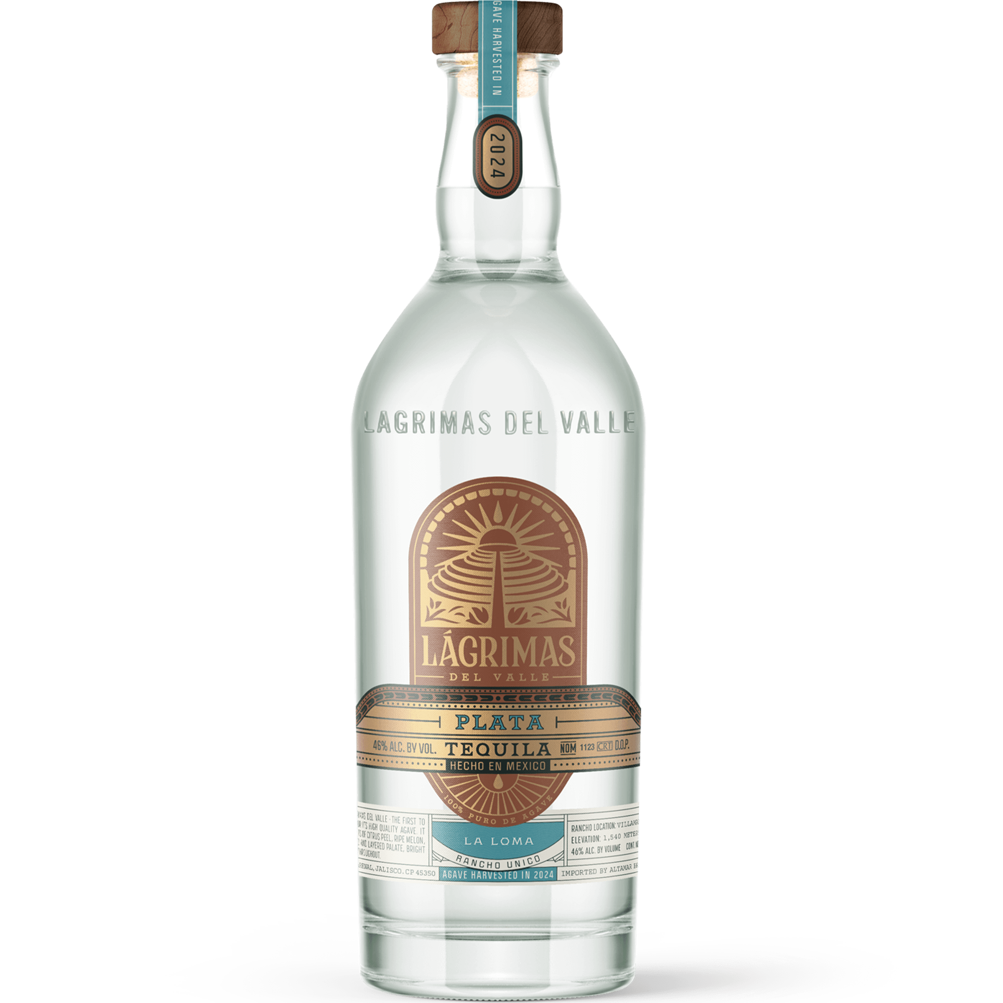 Bottle of Lagrimas Del Valle La Loma Plata Tequila showcasing its elegant design and premium quality.
