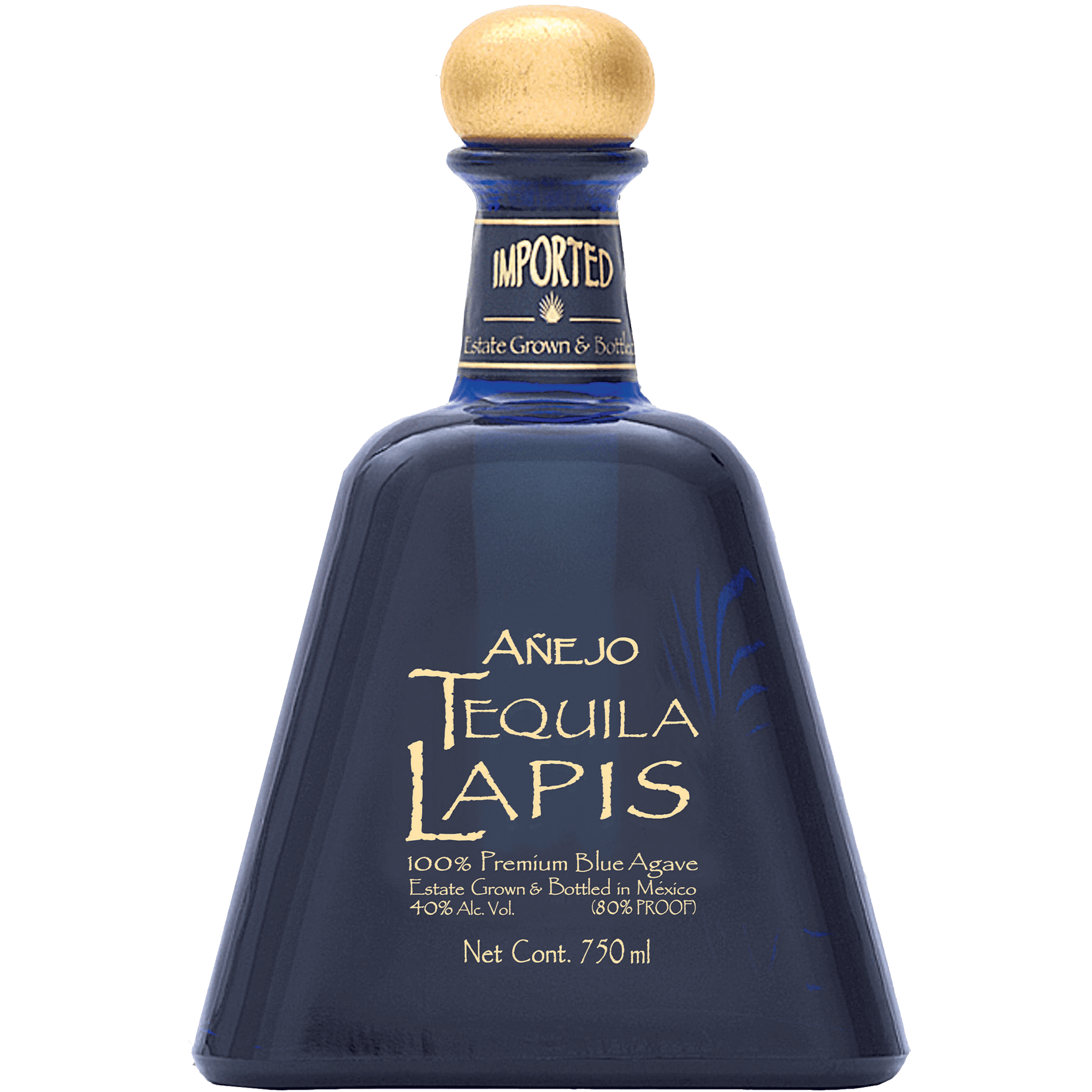 Lapis Añejo Tequila bottle made from 100% premium blue agave, featuring elegant design and rich flavor profile.
