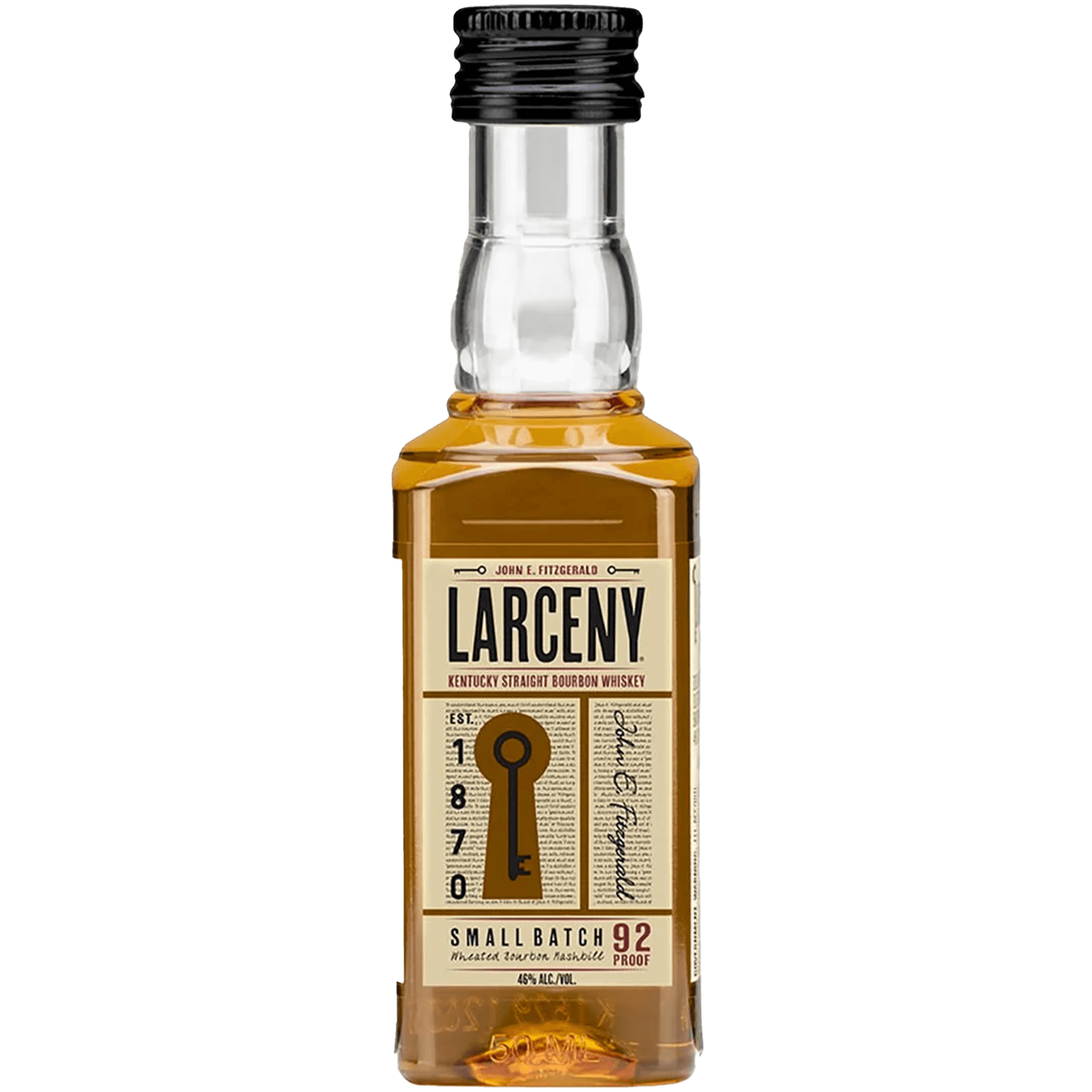 Larceny Small Batch 50ml Kentucky Straight Bourbon Whiskey bottle, showcasing smooth taste and rich flavor profile.