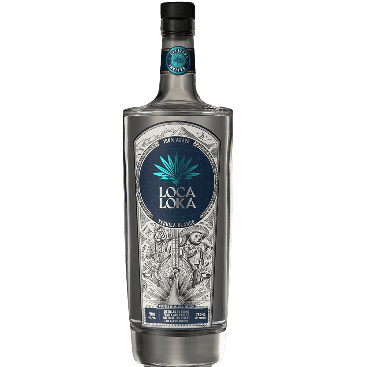 Loca Loka Blanco Tequila bottle showcasing its unique design and rich flavors of cooked agave and floral notes.