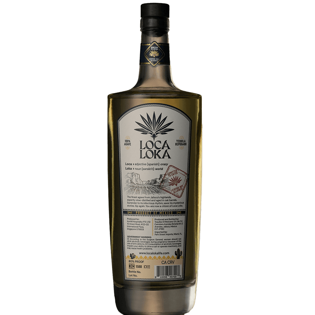Loca Loka Reposado Tequila bottle showcasing rich flavors and aromas from oak aging.