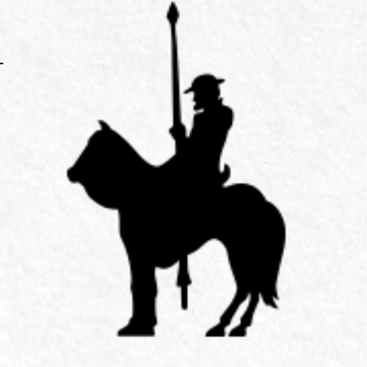 Silhouette of a mounted soldier holding a spear, representing a historical cavalry figure.