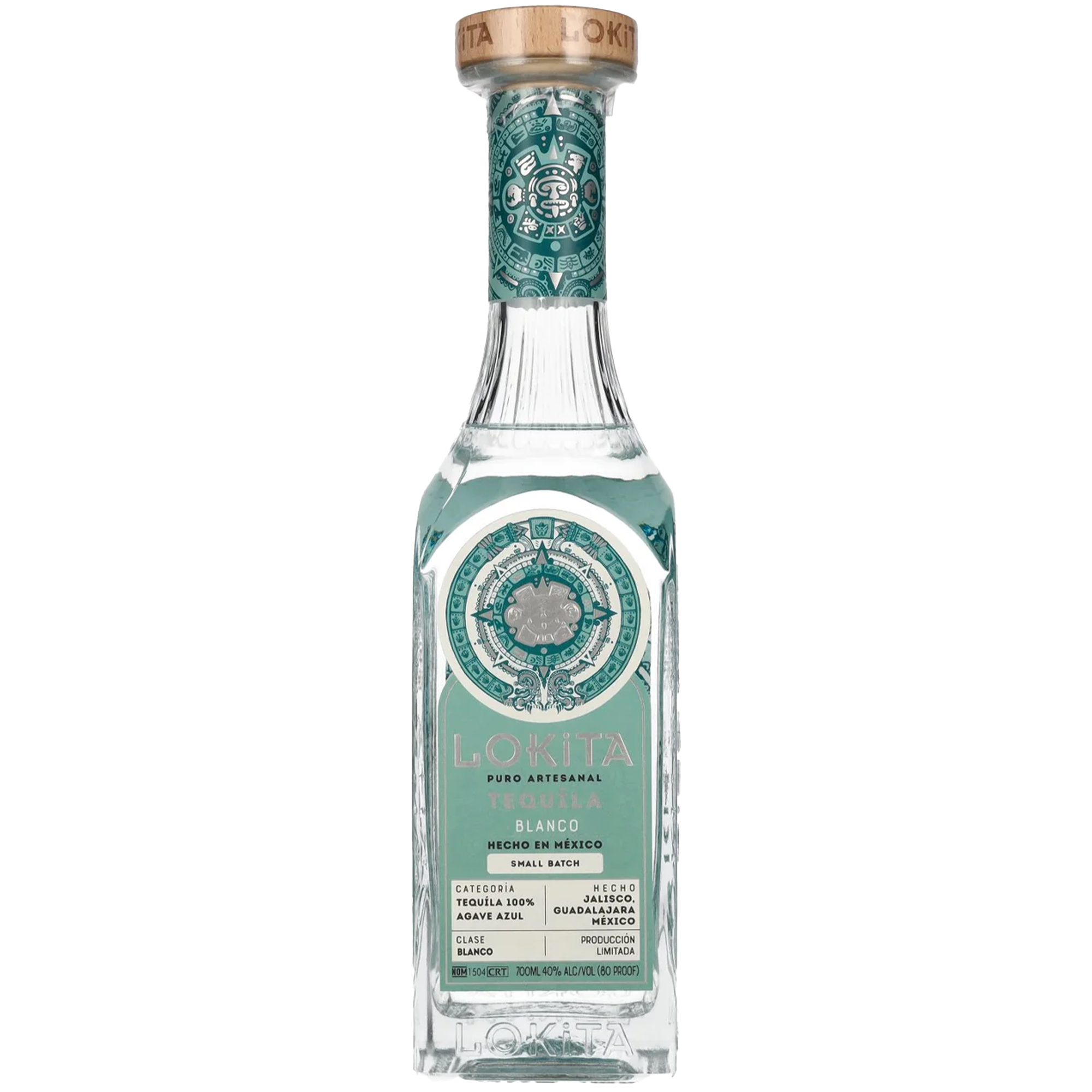 Lokita Blanco Small Batch Tequila bottle with decorative label, showcasing premium 100% agave tequila.