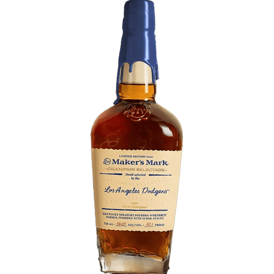 Limited Edition Maker's Mark Dodgers bourbon bottle, supporting wildfire relief for LA communities.