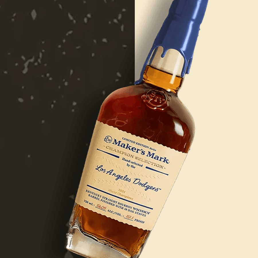 Maker's Mark Dodgers Limited Edition Kentucky Straight Bourbon bottle, supporting wildfire relief efforts.
