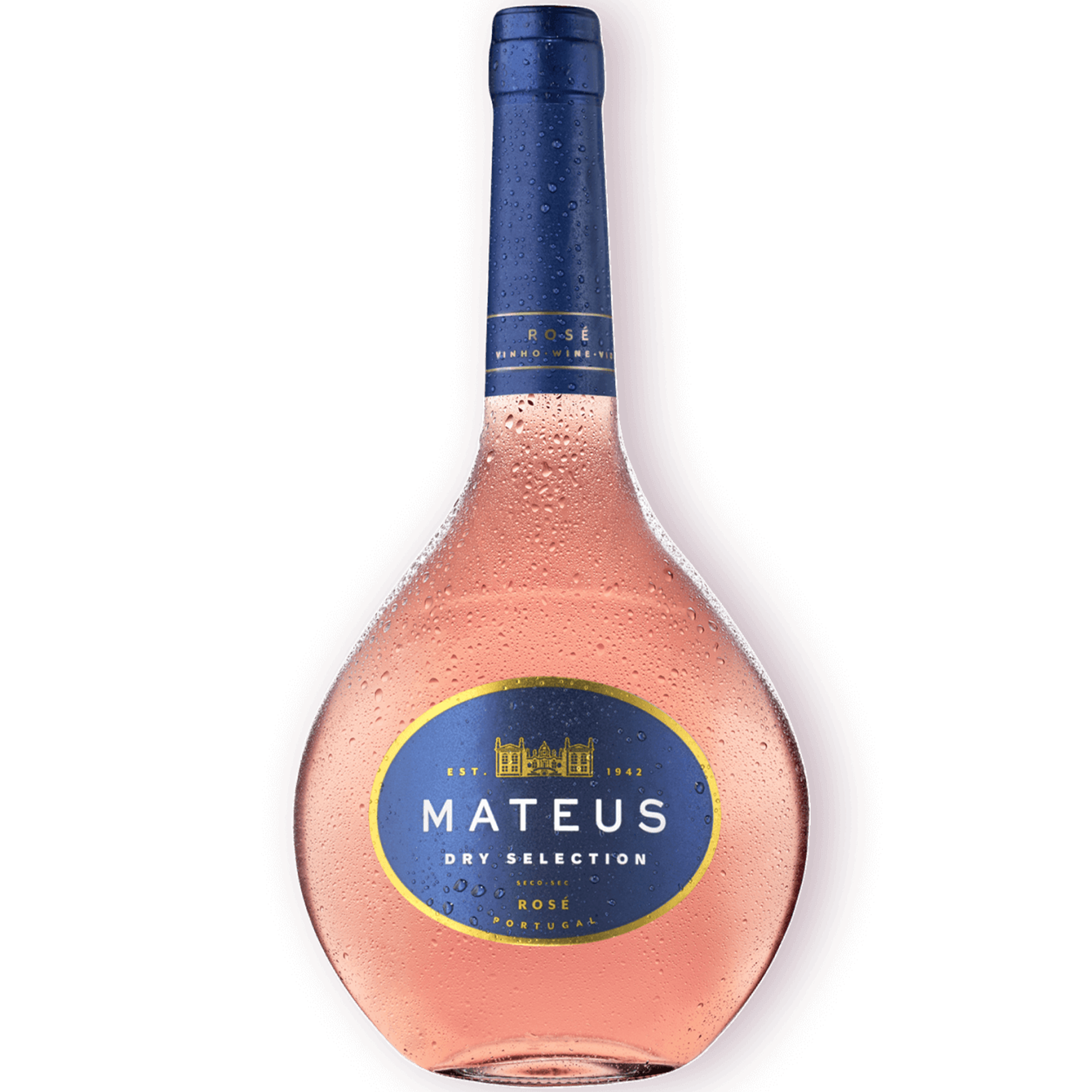 Mateus Dry Rosé bottle featuring a unique shape and refreshing design, perfect for summer enjoyment.