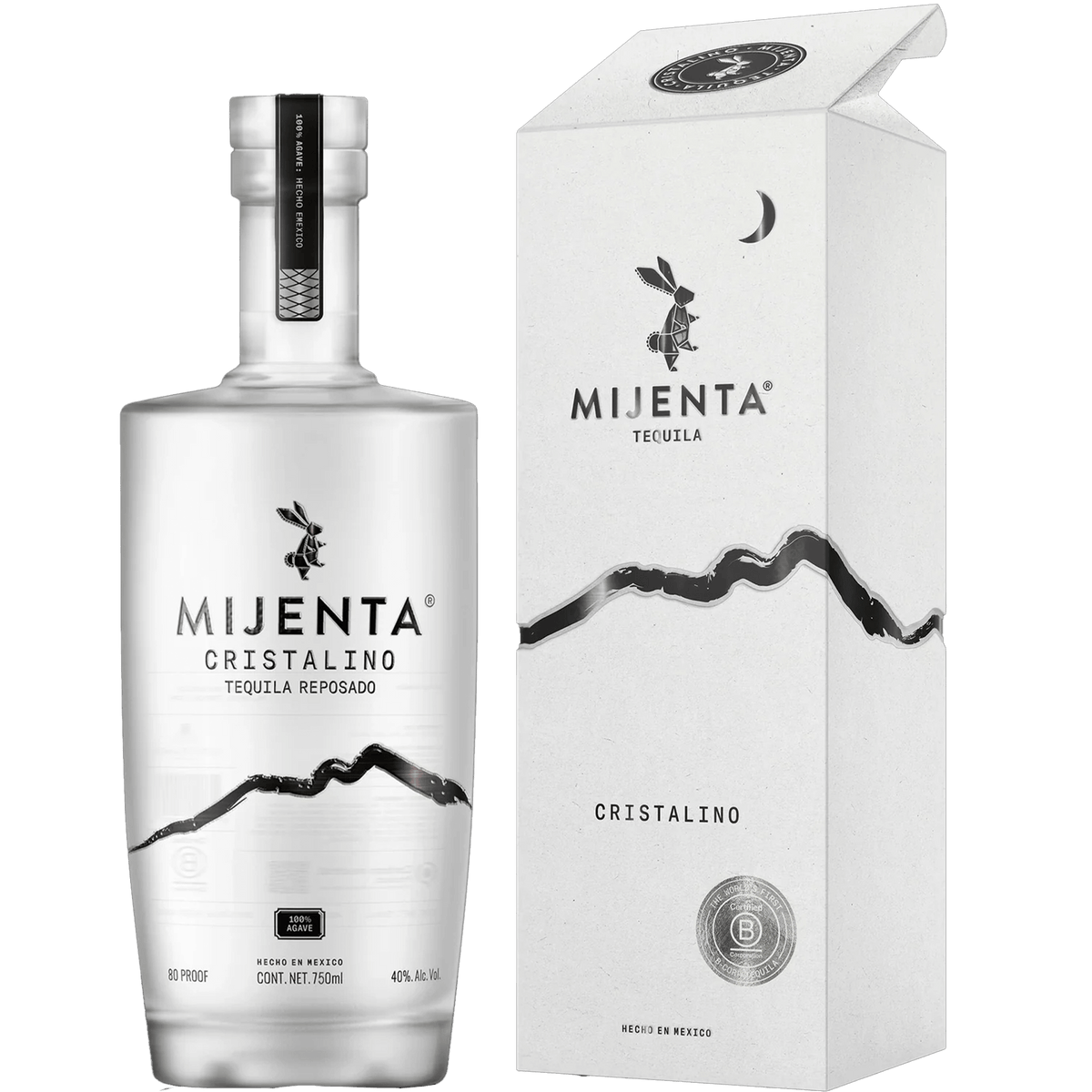 Mijenta Cristalino Tequila bottle with elegant packaging showcasing its rich flavors and 80 proof.