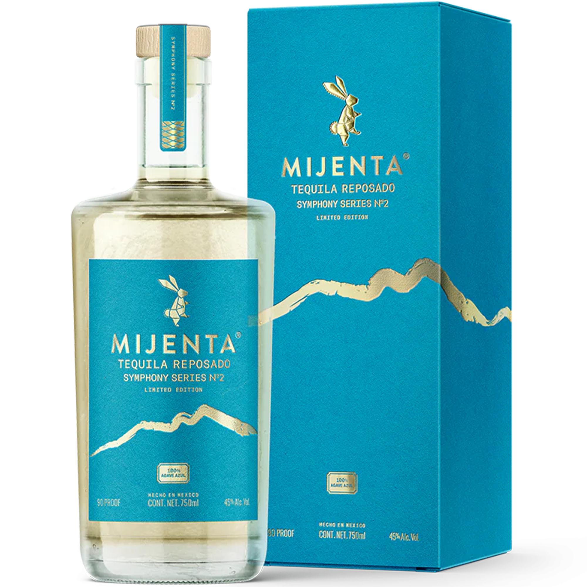 Mijenta Reposado Symphony Series No. 2 Tequila bottle and box showcasing elegance and unique barrel aging.