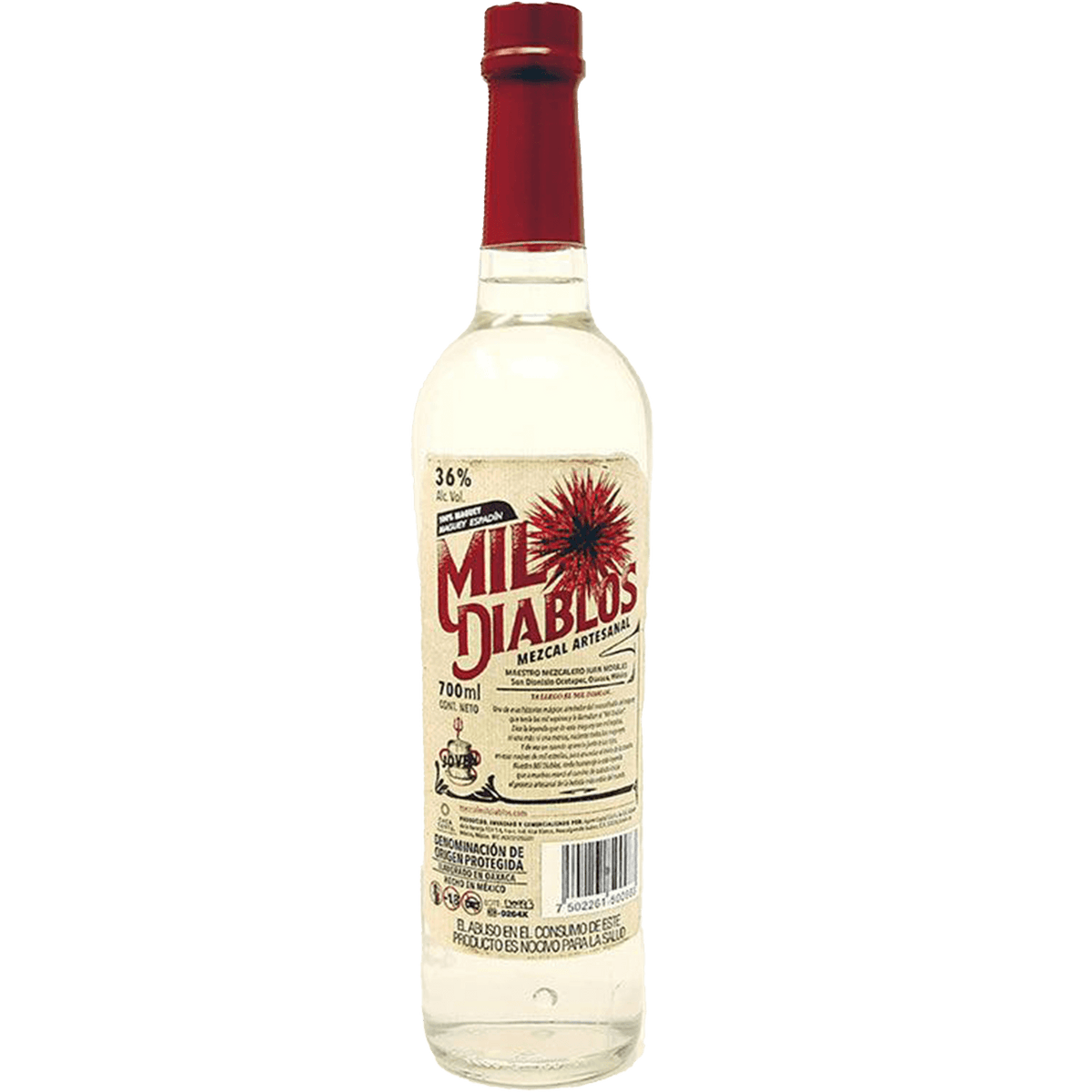Bottle of Mil Diablos Mezcal, artisanal spirit from Oaxaca, 100% Espadín agave, 700ml.