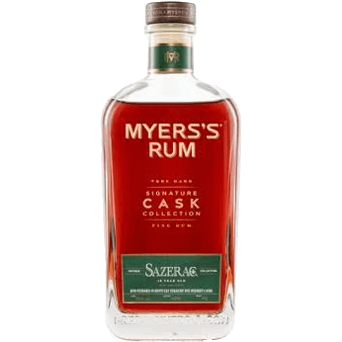 Myers's Rum Signature Cask Collection Sazerac 18 Year Rye bottle showcasing bold Jamaican rum finish.