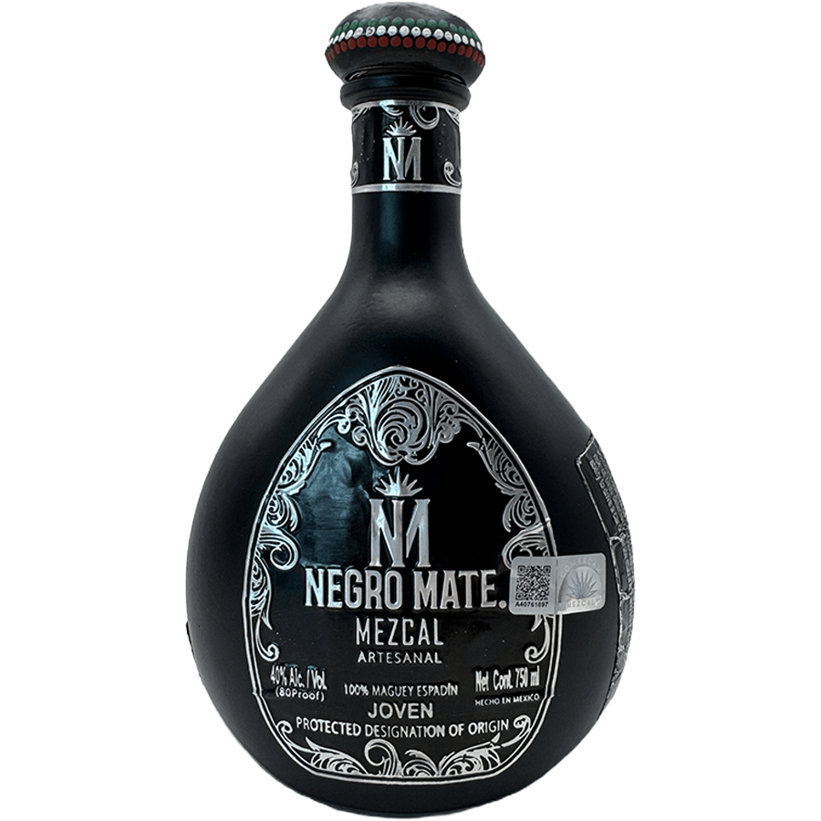 Negro Mate Pintada Mezcal bottle showcasing artisanal design and traditional craftsmanship from Guerrero, Mexico.