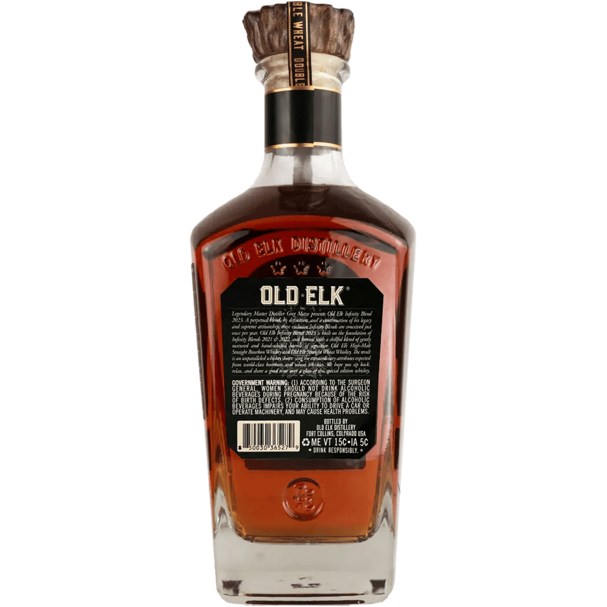 Old Elk 2023 Infinity Blend Whiskey bottle showcasing its distinct label and rich amber color.