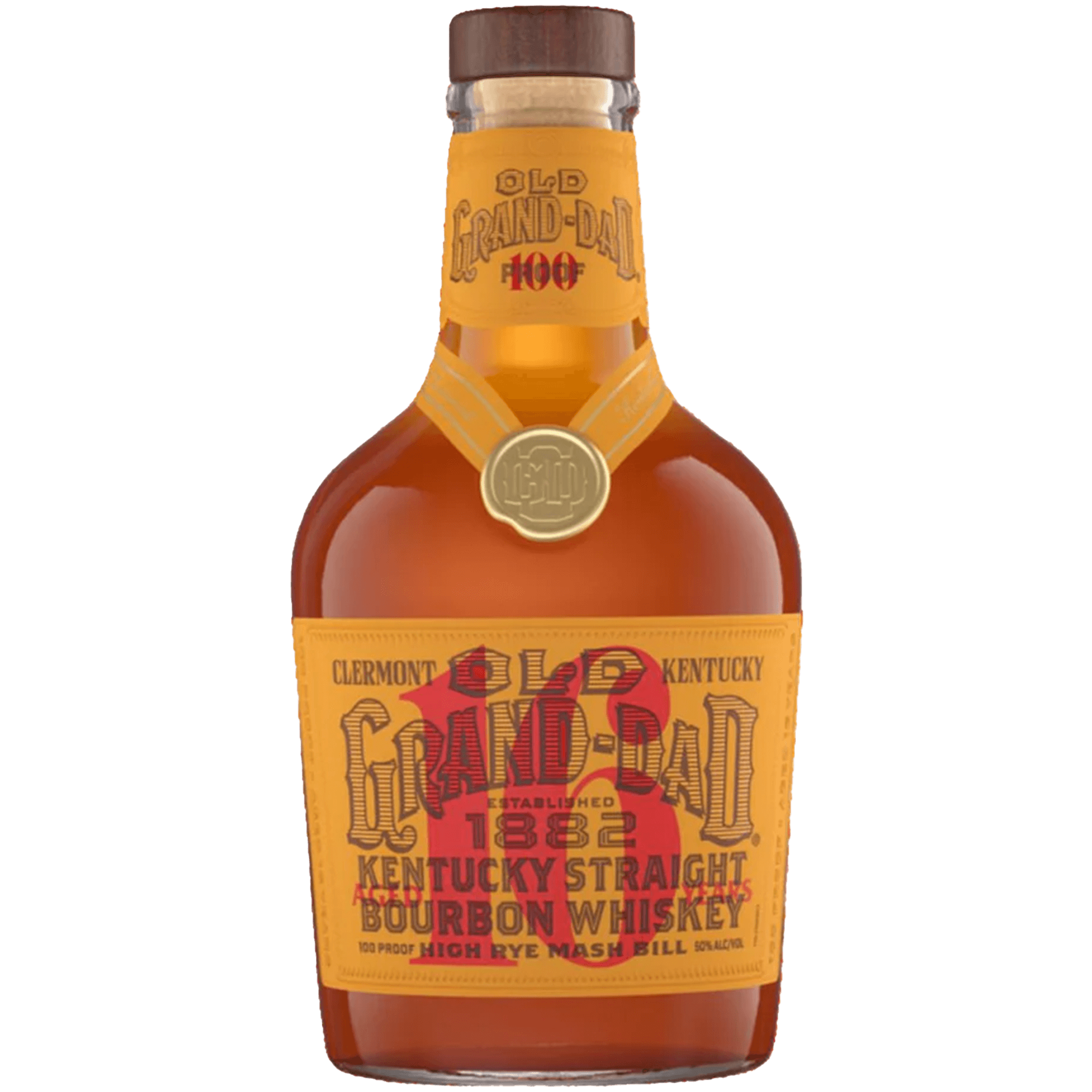 Old Grand-Dad Kentucky Straight Bourbon Whiskey bottle, showcasing a high-rye mash bill and classic design.