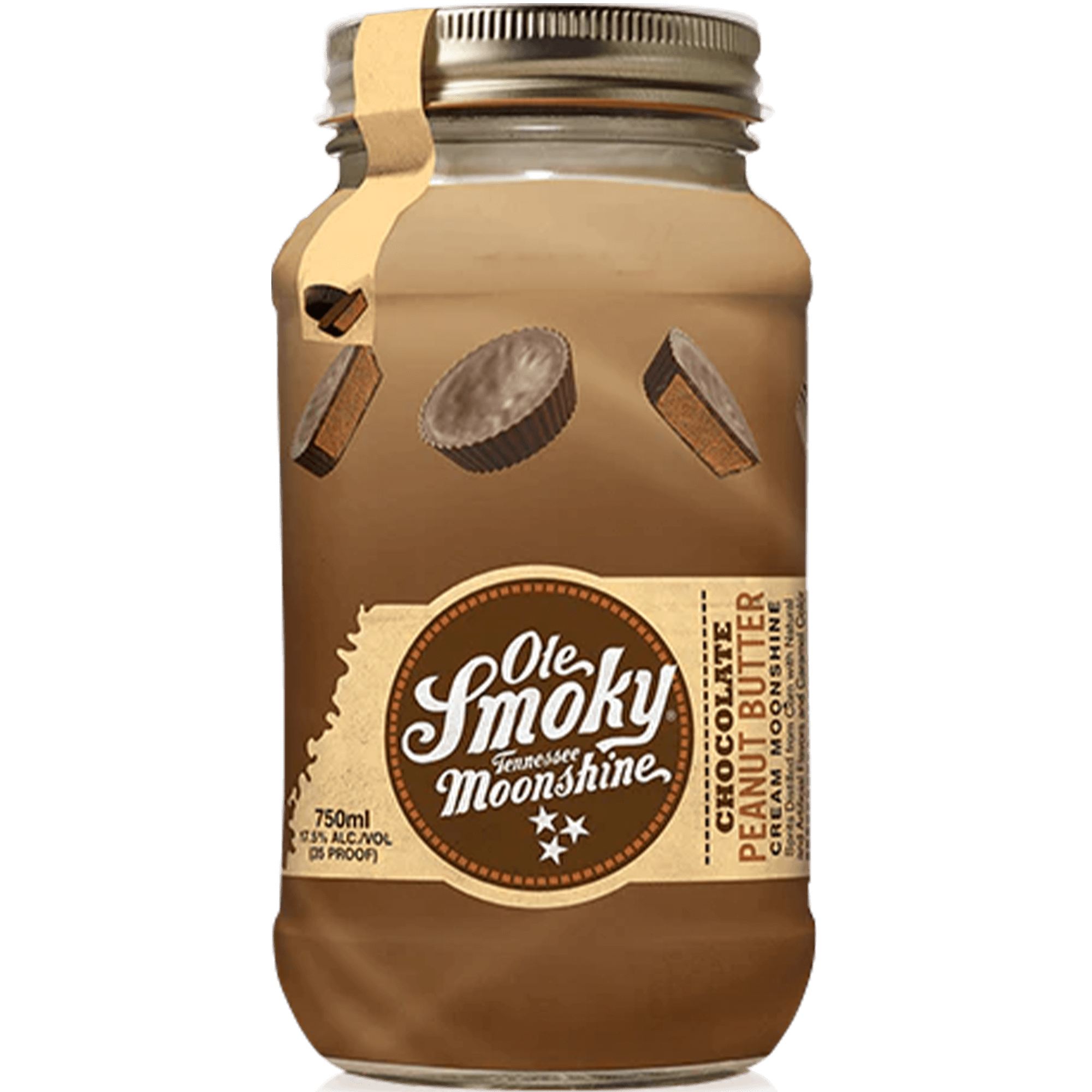 Ole Smoky Chocolate Peanut Butter Cream moonshine jar featuring sweet milk chocolate and creamy peanut butter flavors.