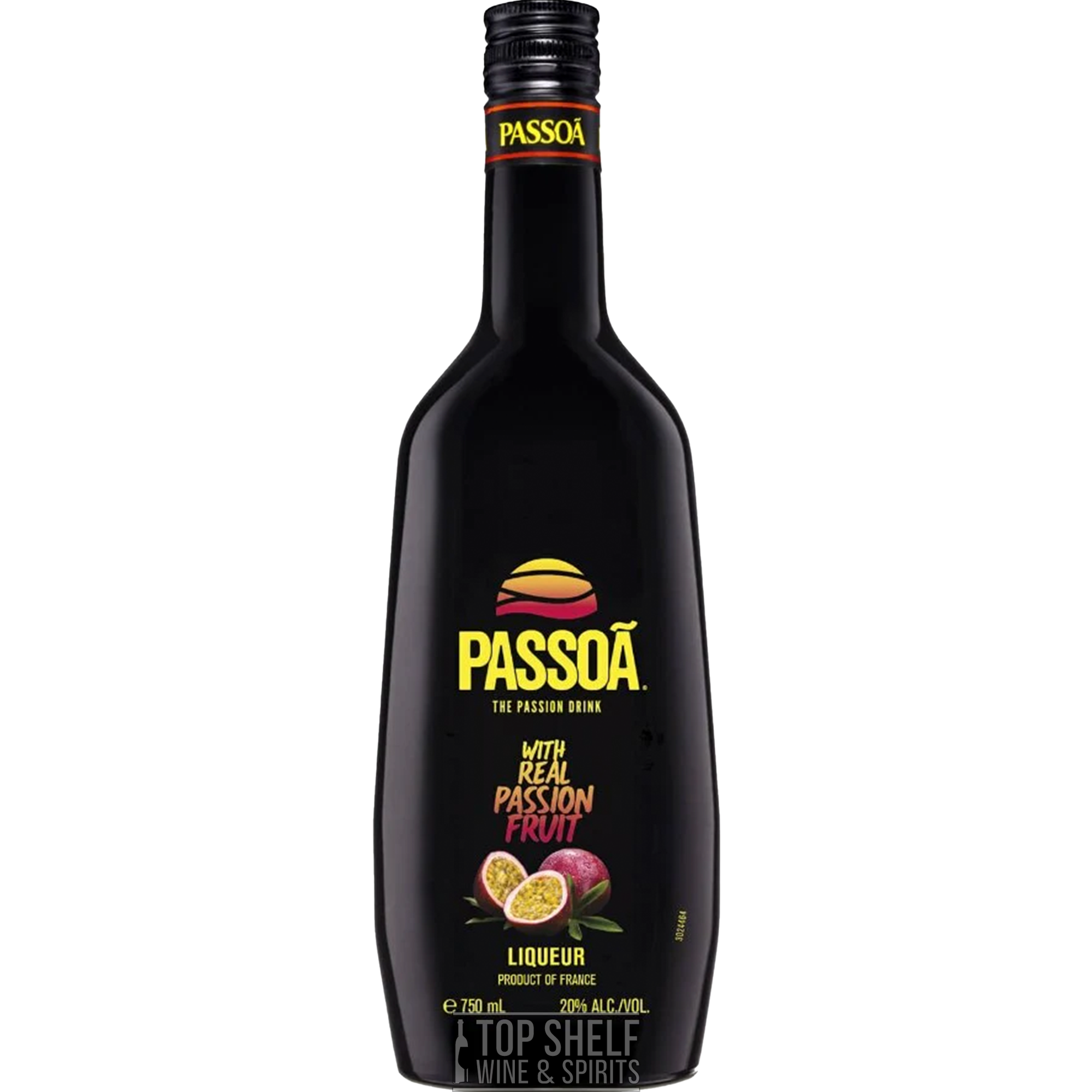 Passoa passion fruit liqueur bottle showcasing real passion fruit juice, versatile for cocktails and mixers.