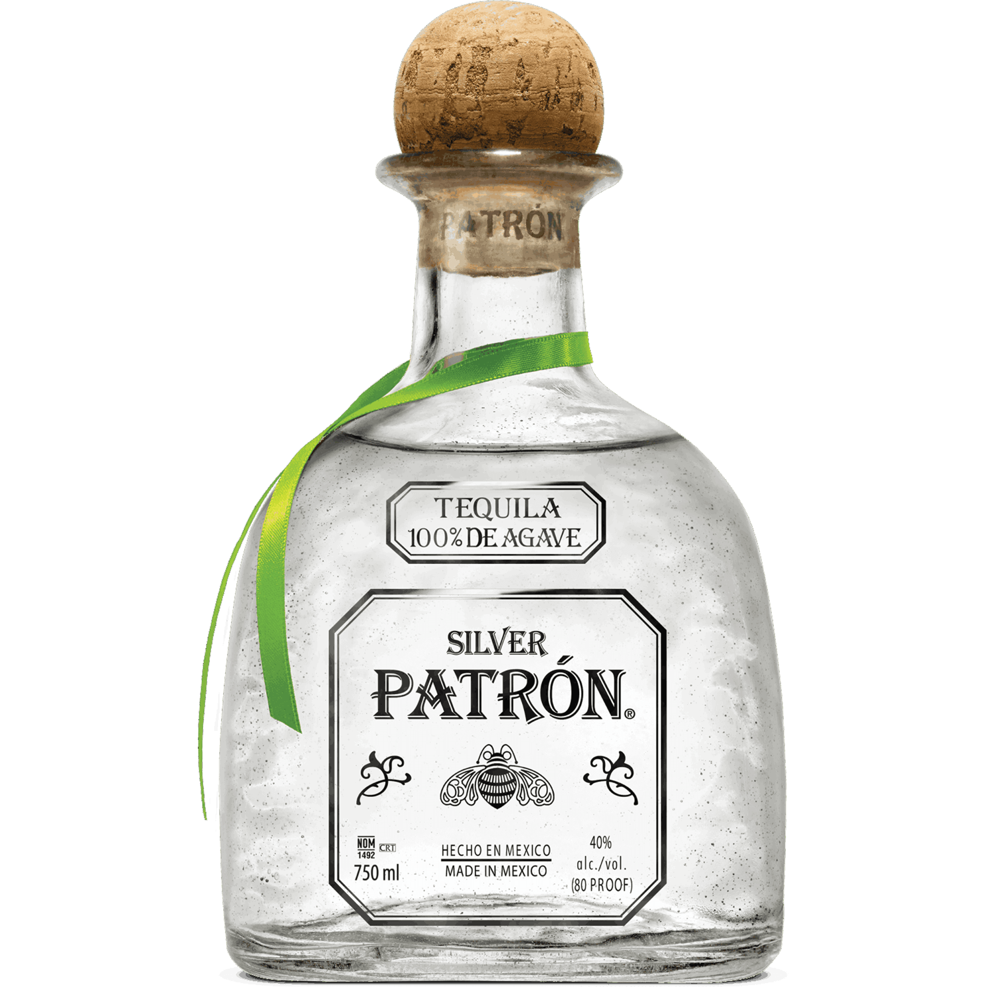 Patrón Silver Tequila bottle, 750 ml, handcrafted from 100% Weber Blue Agave, perfect for cocktails.