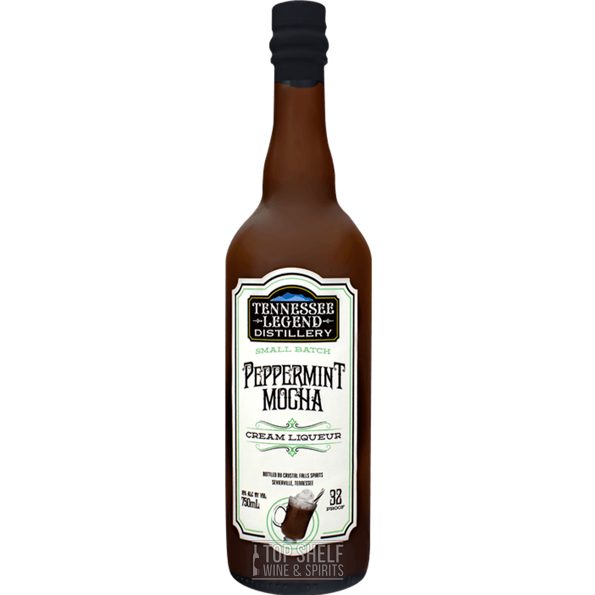 Tennessee Legend Peppermint Mocha Cream Liqueur bottle with rich mocha and peppermint flavors for holiday cheer.