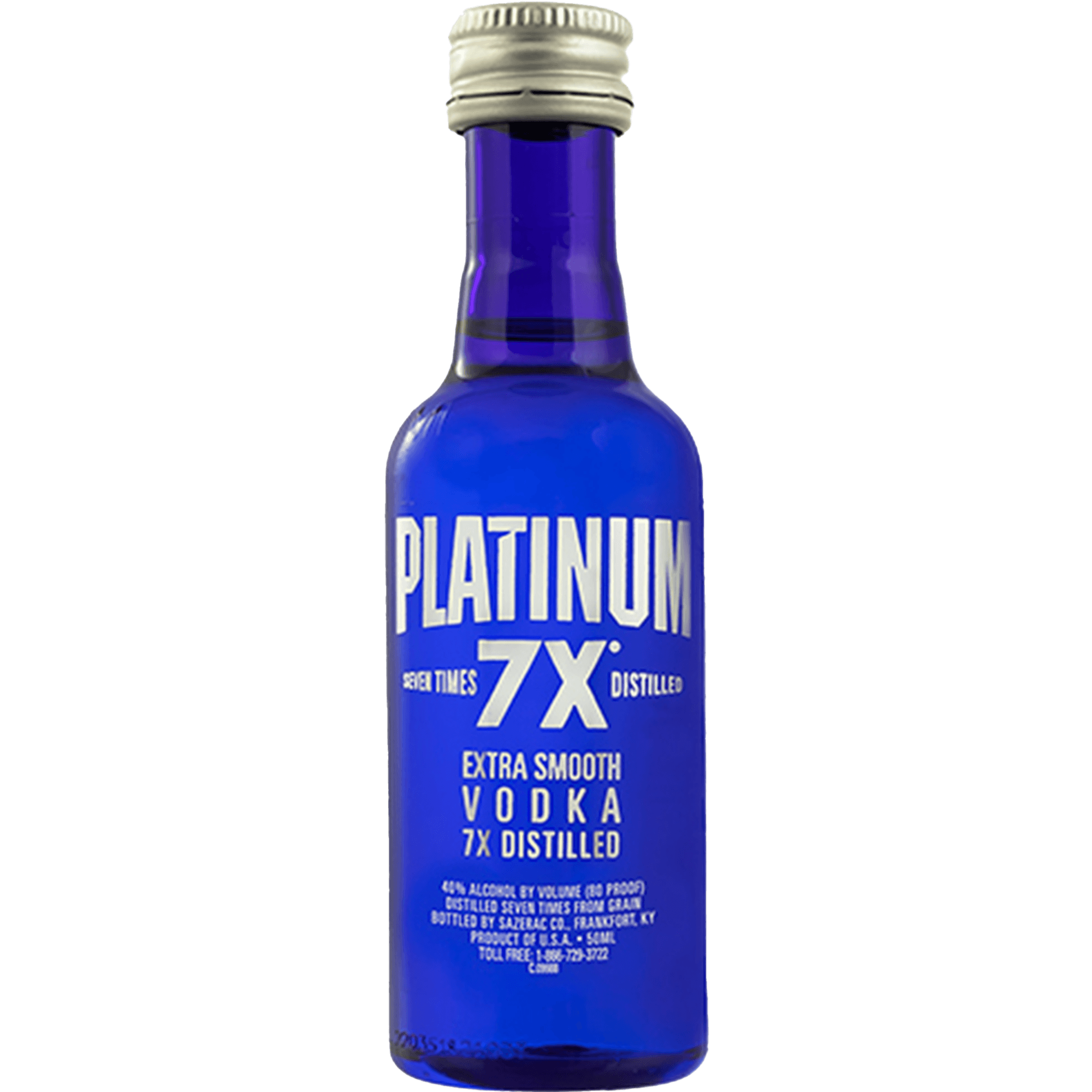 Platinum 7X Vodka 50ml blue bottle, distilled seven times for exceptional smoothness and purity.